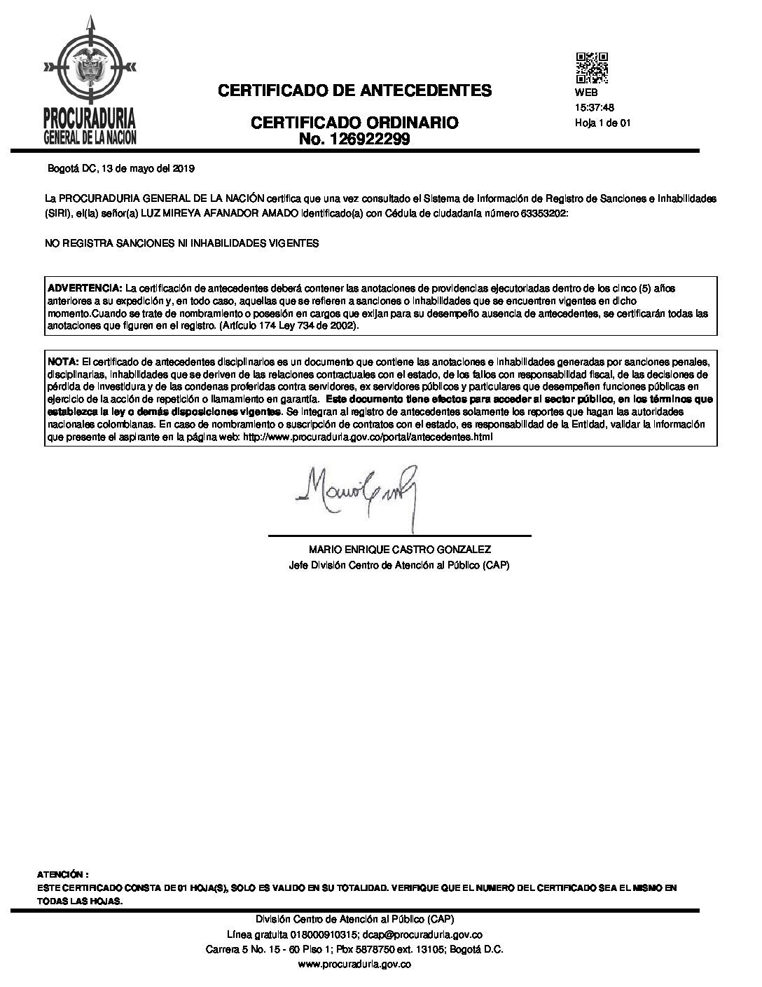 Certificado procuraduria arav